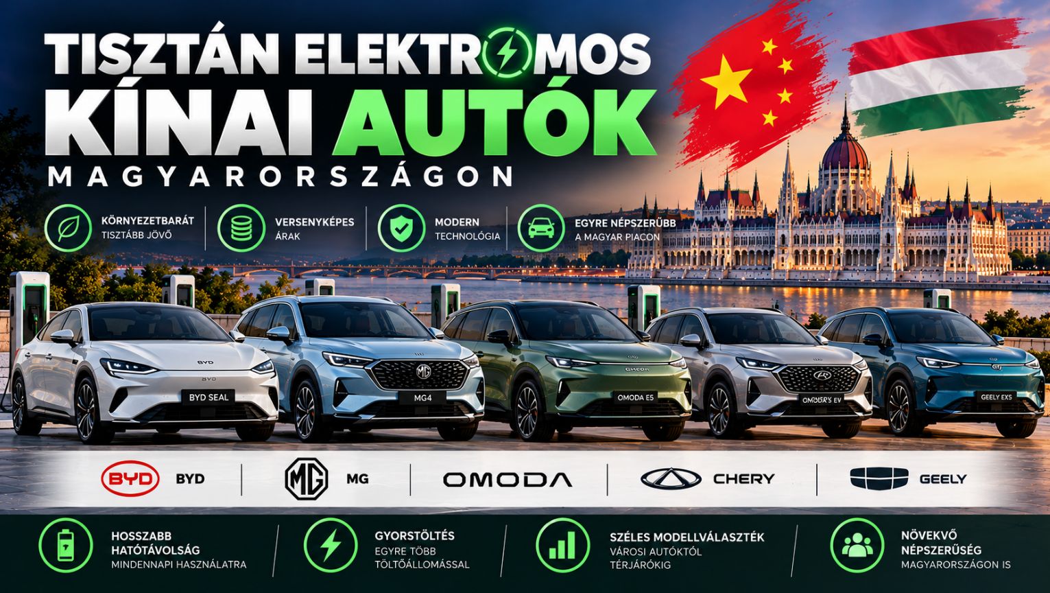 Tisztán elektromos kínai autók Magyarországon: BYD, MG, OMODA, CHERY és GEELY elektromos modellek